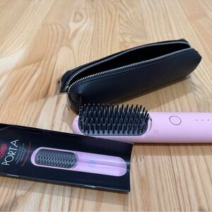 Pink Hair Straightening Brush with Black Case